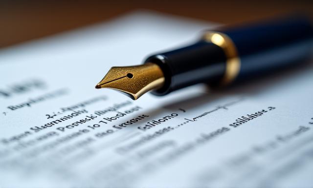 Legal document and gold fountain pen